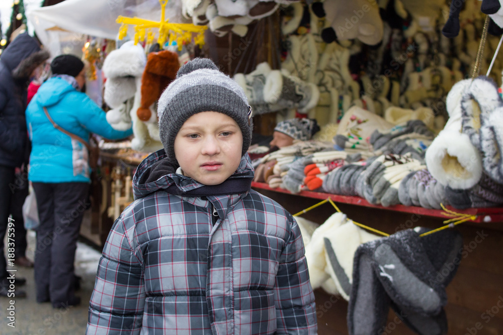 boy thinking in the winter