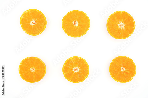 Top view Orange fruit slice isolated on white background .