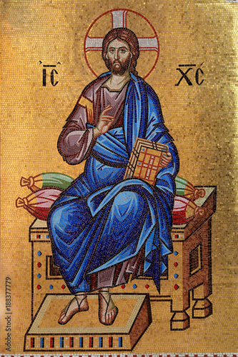 Golden Byzantine mosaic of Jesus Christ