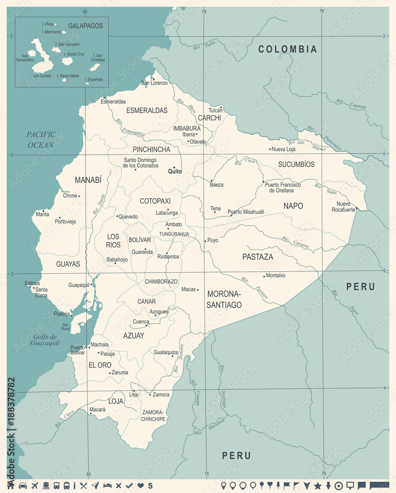 Ecuador Map - Vintage Detailed Vector Illustration