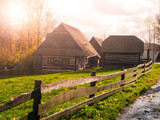 Wooden houses of Vesely Kopec folk museum. Czech rural architecture. Vysocina, Czech Republic.