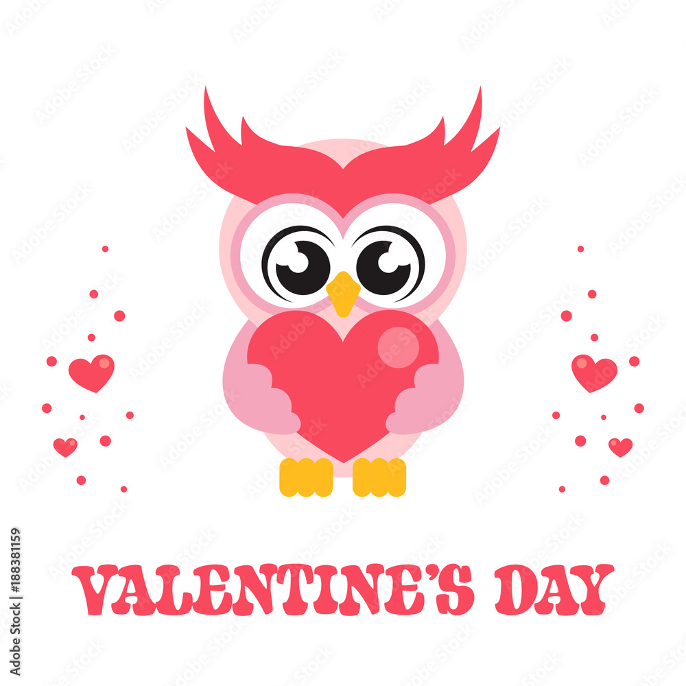 cartoon cute owl with heart and text