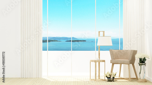 living area or dining area in restaurant or hotel - Relax area and sea view - artwork for holiday time - Blur background - 3D Rendering