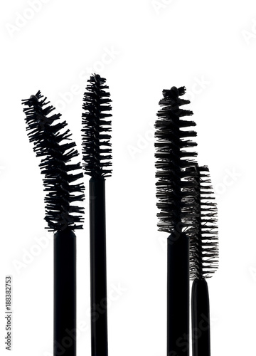 black mascara brushes isolated on white background