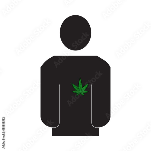 Icon of a man with a hemp leaf instead of a heart. Dependence on marijuana. Vector illustration