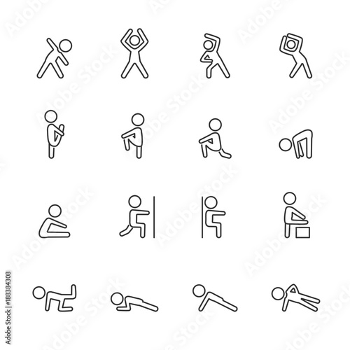 exercise fitness line icon set, vector eps10