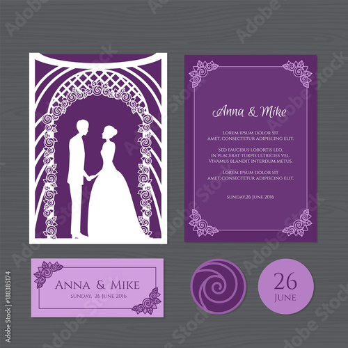 Luxury wedding invitation or greeting card with geometric ornament. Art Deco style. Vector illustration.