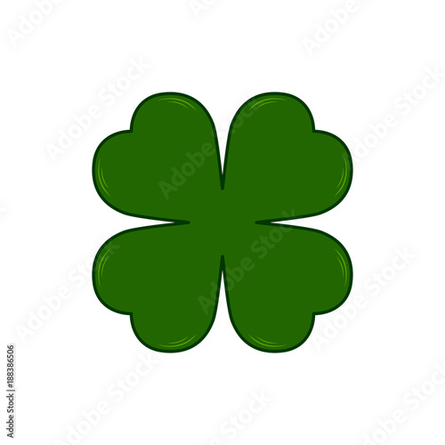 Vector Saint Patricks Day symbol - four-leaf clover. Lucky shamrock. Isolated on white background.