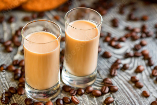 Shots of cream liqueur with coffee beans