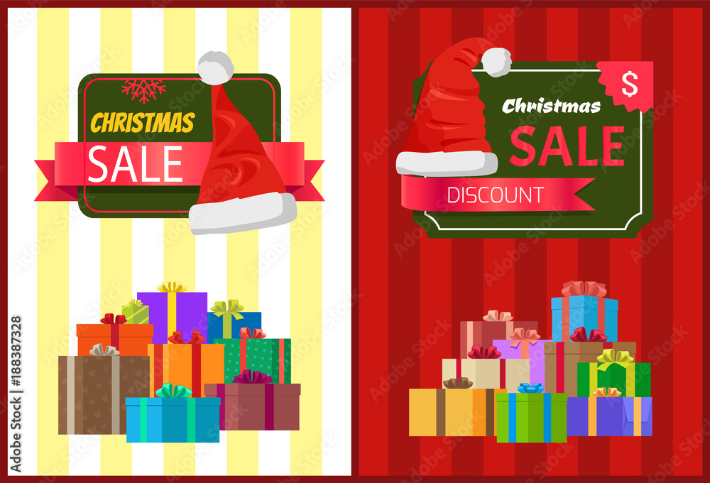 Discount Christmas Sale Poster Santa Claus Hat Box