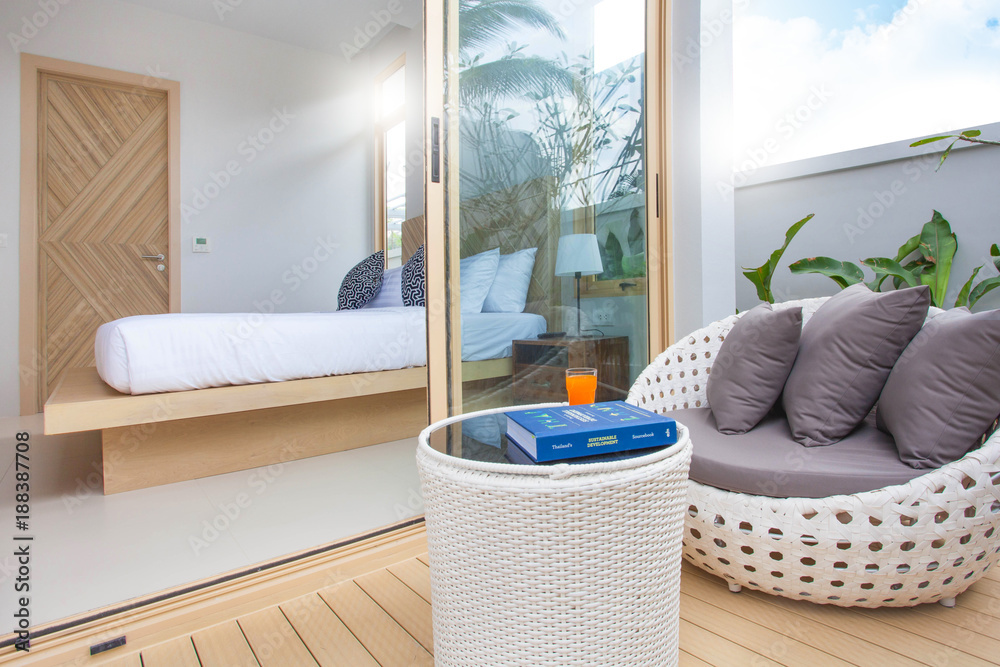 Luxury Interior design in bedroom of pool villa with cozy king bed ...