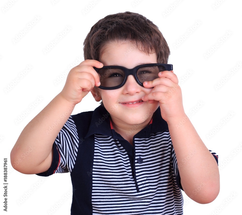 Cute funny little boy wearing sunglasses, isolated on white. Lifestyle, children concept Cute funny little boy wearing sunglasses, isolated on white. Lifestyle, children concept
