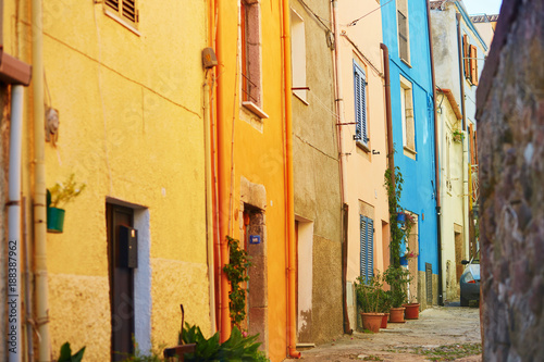 Colorful houses on a street of Bosa  Sardinia  Italy