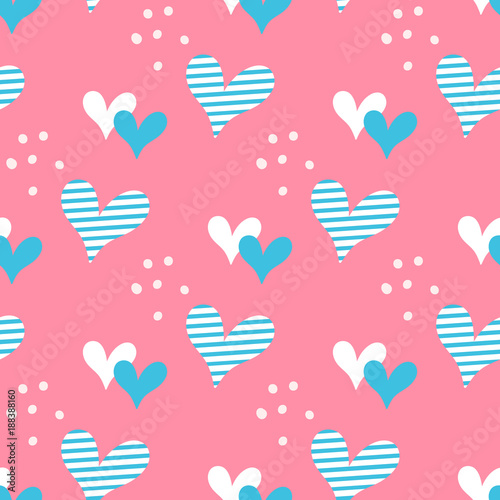 Hand drawn hearts and dots seamless vector pattern.