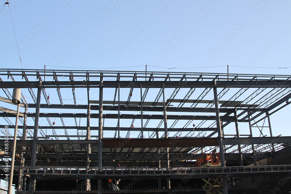Construction of industrial building with steel girders