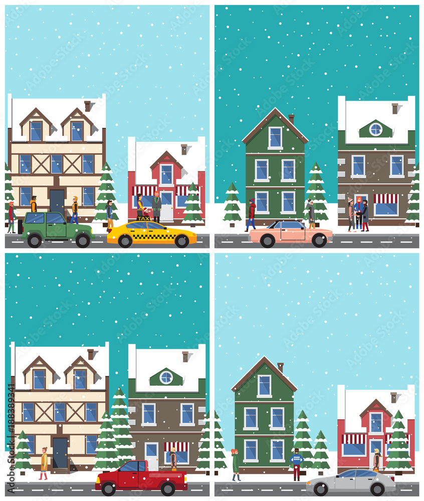 Cityscape Collection of Poster Vector Illustration