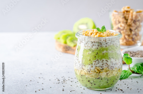 Chia pudding with kiwi and mint