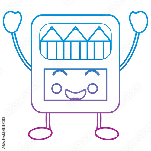 pencils in box kawaii character vector illustration blue and purple line design
