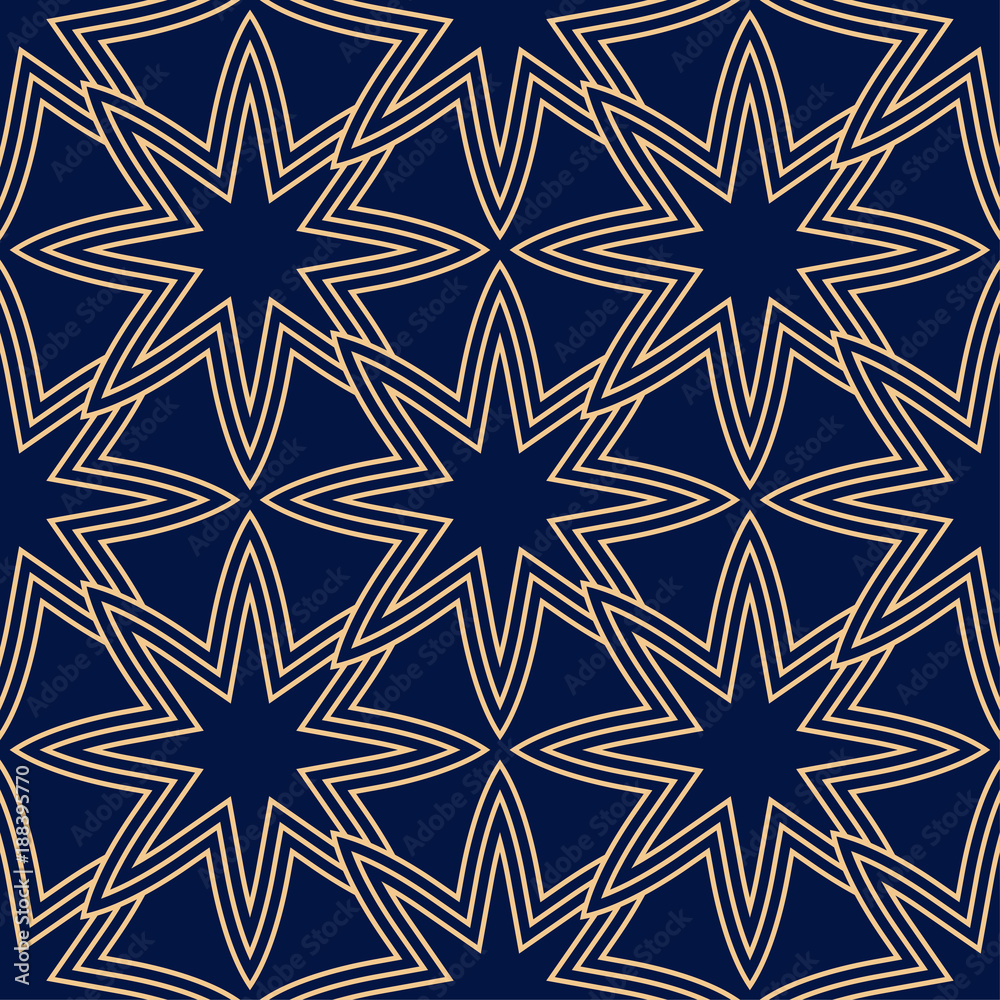 Geometric seamless pattern. Golden blue ornamental design