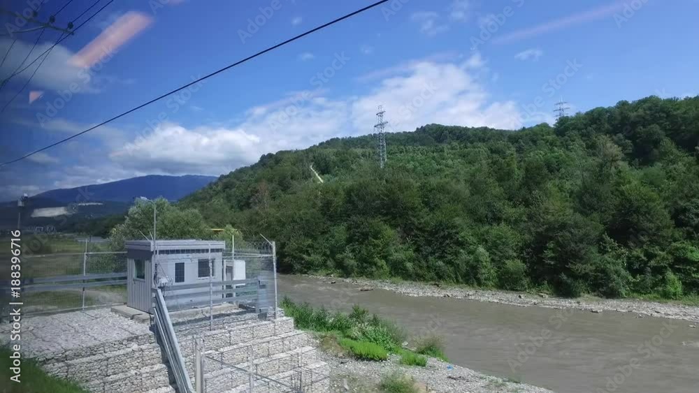 View from the train to the beautiful blue sky and bridge View from the train to the beautiful blue sky and bridge