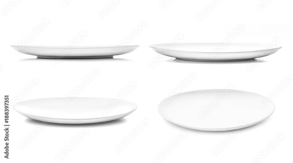 white dish or ceramic plate isolated on white background - obrazy, fototapety, plakaty 
