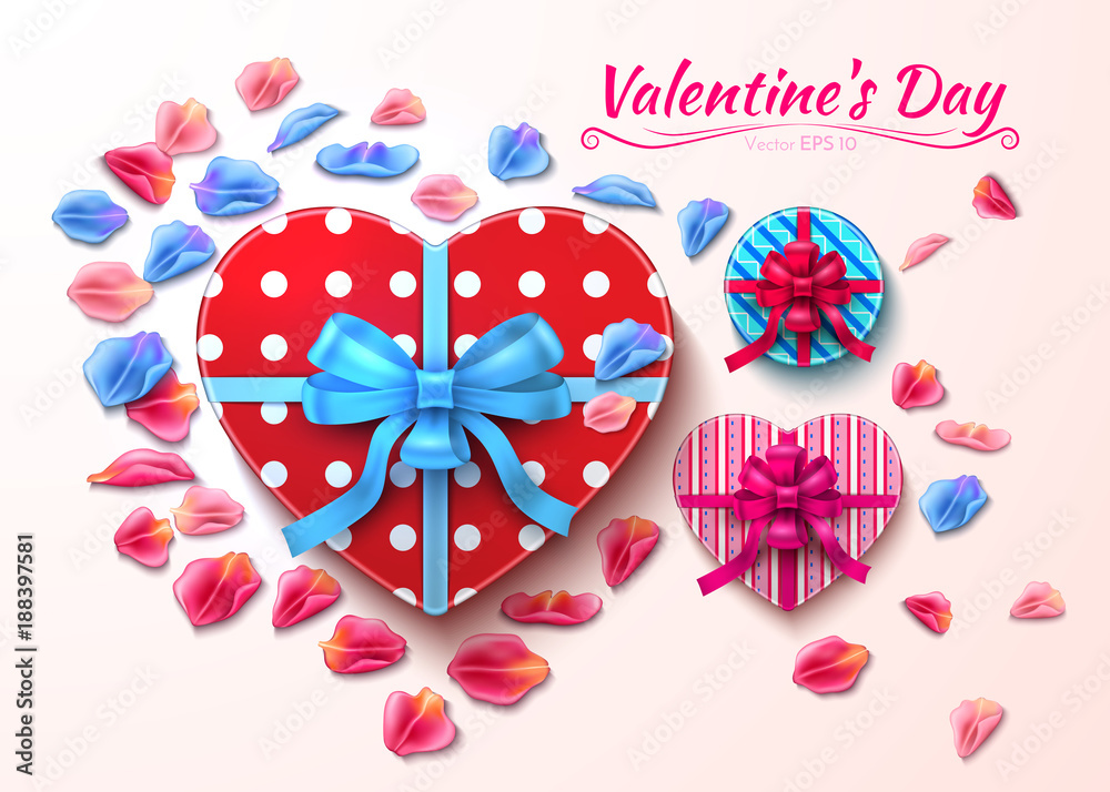 Valentine day gift boxes heart shape Vector realistic Valentine day gift boxes heart shape Vector realistic
