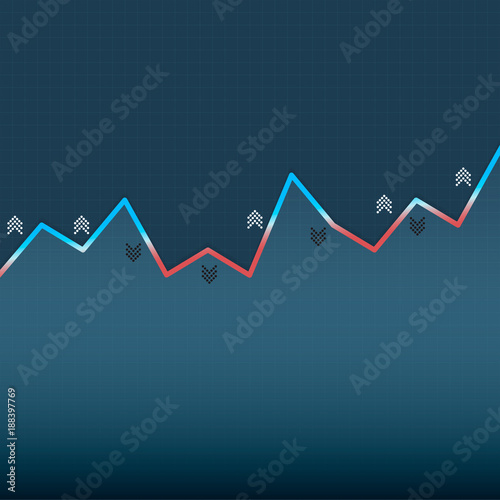 Growing graph with shadows and arrows on dark blue background. Eps10 vector file.