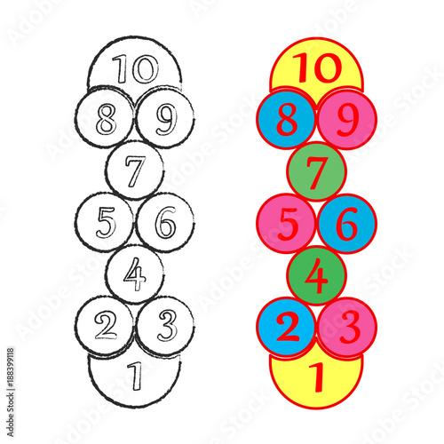 illustration with hopscotch game. Children street game. Vector EPS-10