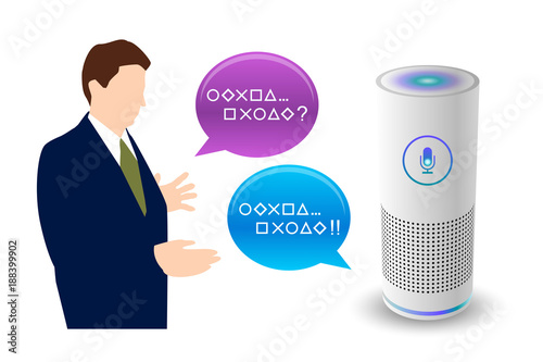 音声コントロールスマートスピーカー白色と人