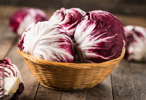 Red organic radicchio in the basket