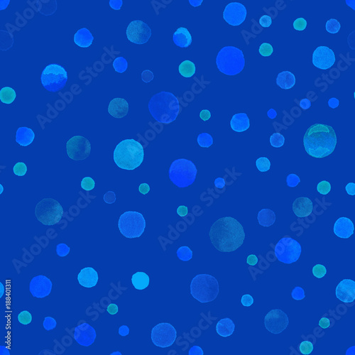 Watercolor confetti seamless pattern. Hand painted lovely circles. Watercolor confetti circles. Indigo scattered circles pattern. 73.