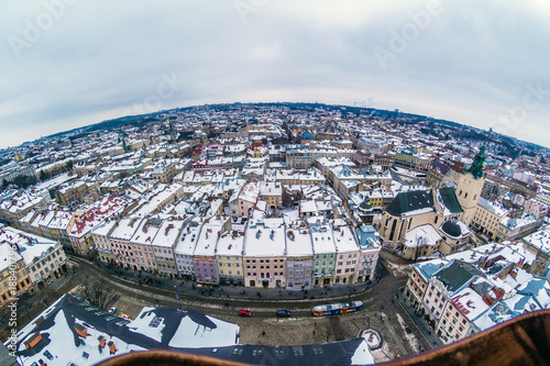 Winter panorama view from the Town Hall in Lviv, Ukraine.