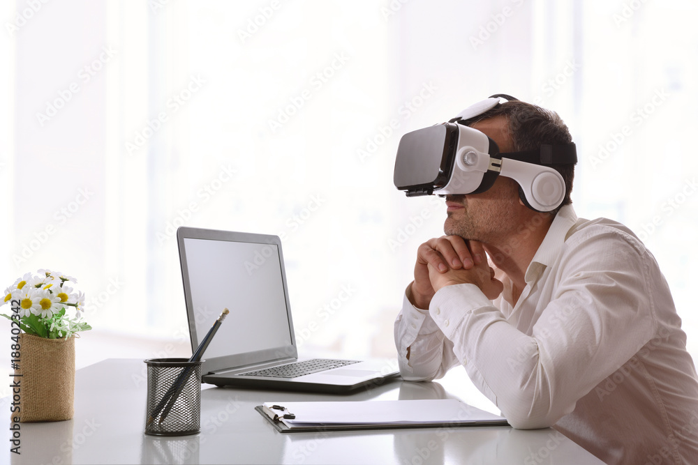 Office worker watching audiovisual content 3d Office worker watching audiovisual content 3d