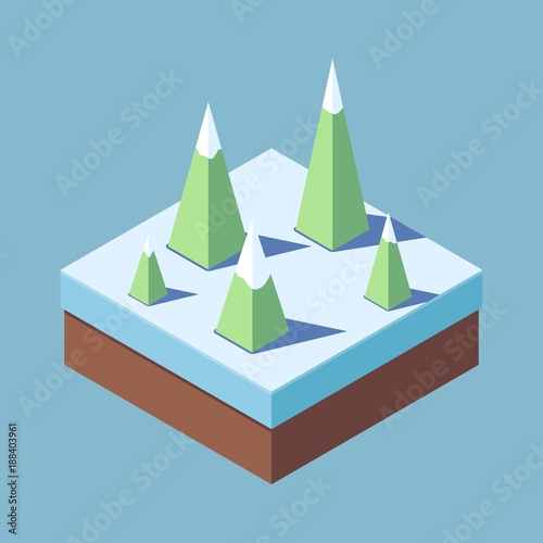 Concept illustration of a Christmas tree in winter isolated on a blue background