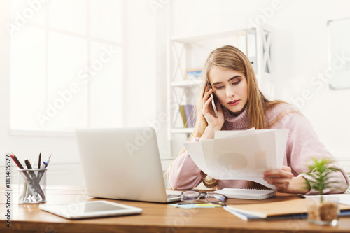 Free Download Business talk, woman consulting by phone at office - GFXLoad