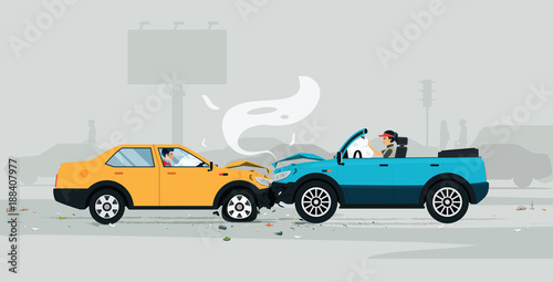 Car accident on the road with air bag helps prevent