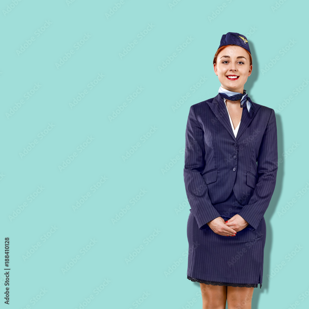 Fotografie stewardess and airport background.