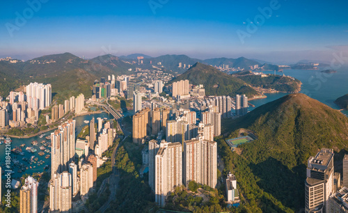 Aerial Photography of Ap Lei Chau and Skyscrapers in Aberdeen Hong Kong