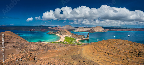 The Galapagos Islands. Panorama of the Galapagos Islands from the height of the island of Bartolome, Galapagos. Ecuador. photo