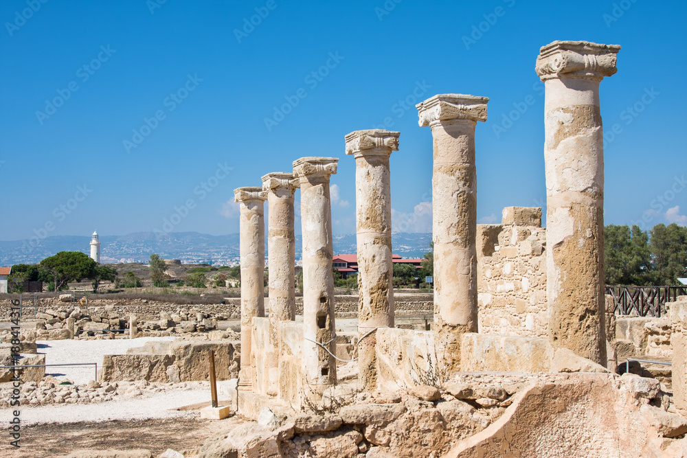 Ancient colonnade at Kato Paphos Archaeological Park.