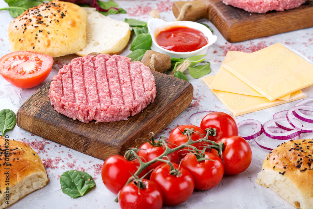 Raw beef burger cutlets Raw beef burger cutlets