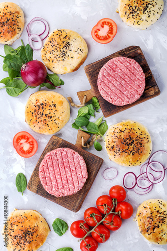 Raw beef burger cutlets