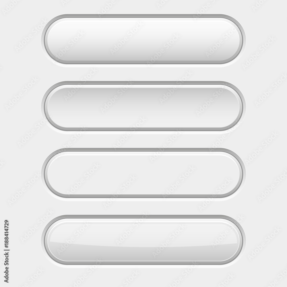 White oval interface buttons. Active, pushed, hover and normal White oval interface buttons. Active, pushed, hover and normal