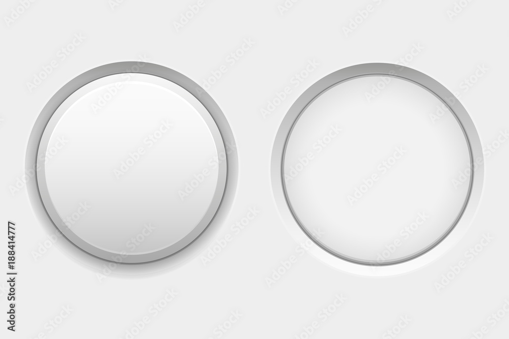 White round buttons. Web interface plastic blank buttons, normal and pushed