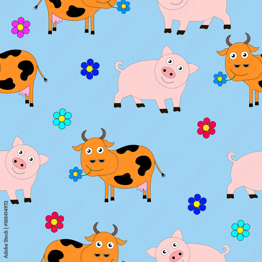 Obraz premium Seamless texture consisting of pigs and cows.