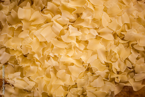 detail close up of pasta squares