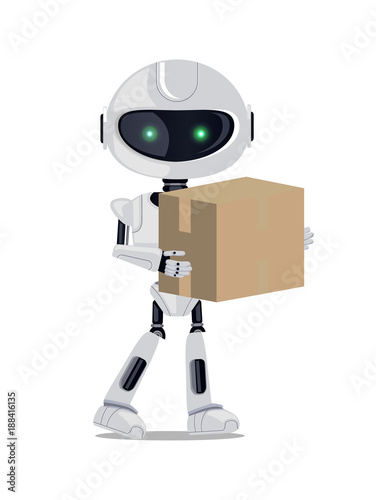 Robot Standing with Parcel Vector Illustration