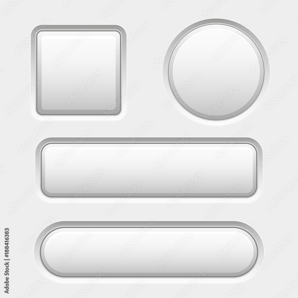 White plastic buttons. Blank interface elements White plastic buttons. Blank interface elements