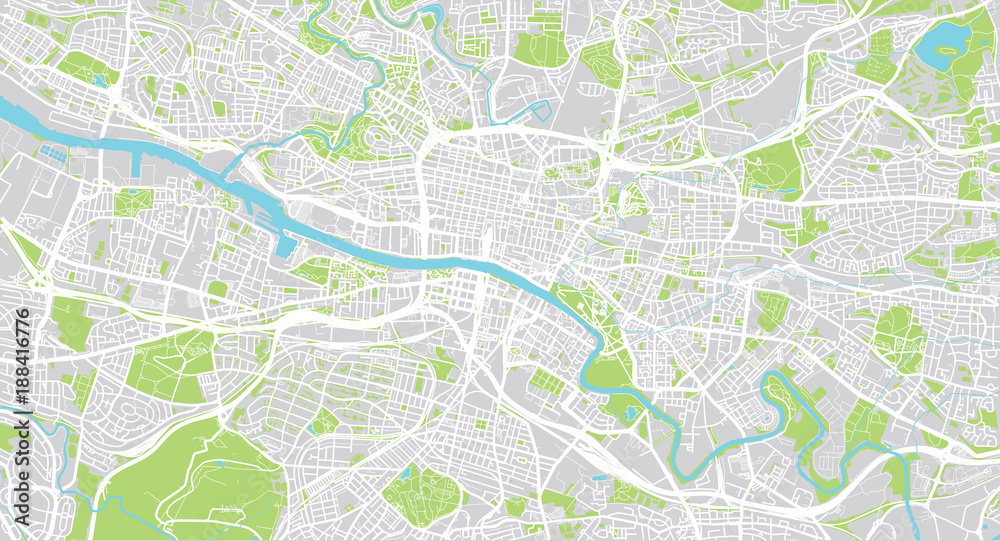 Fototapeta Mapa miasta miejski wektor Glasgow, Szkocja