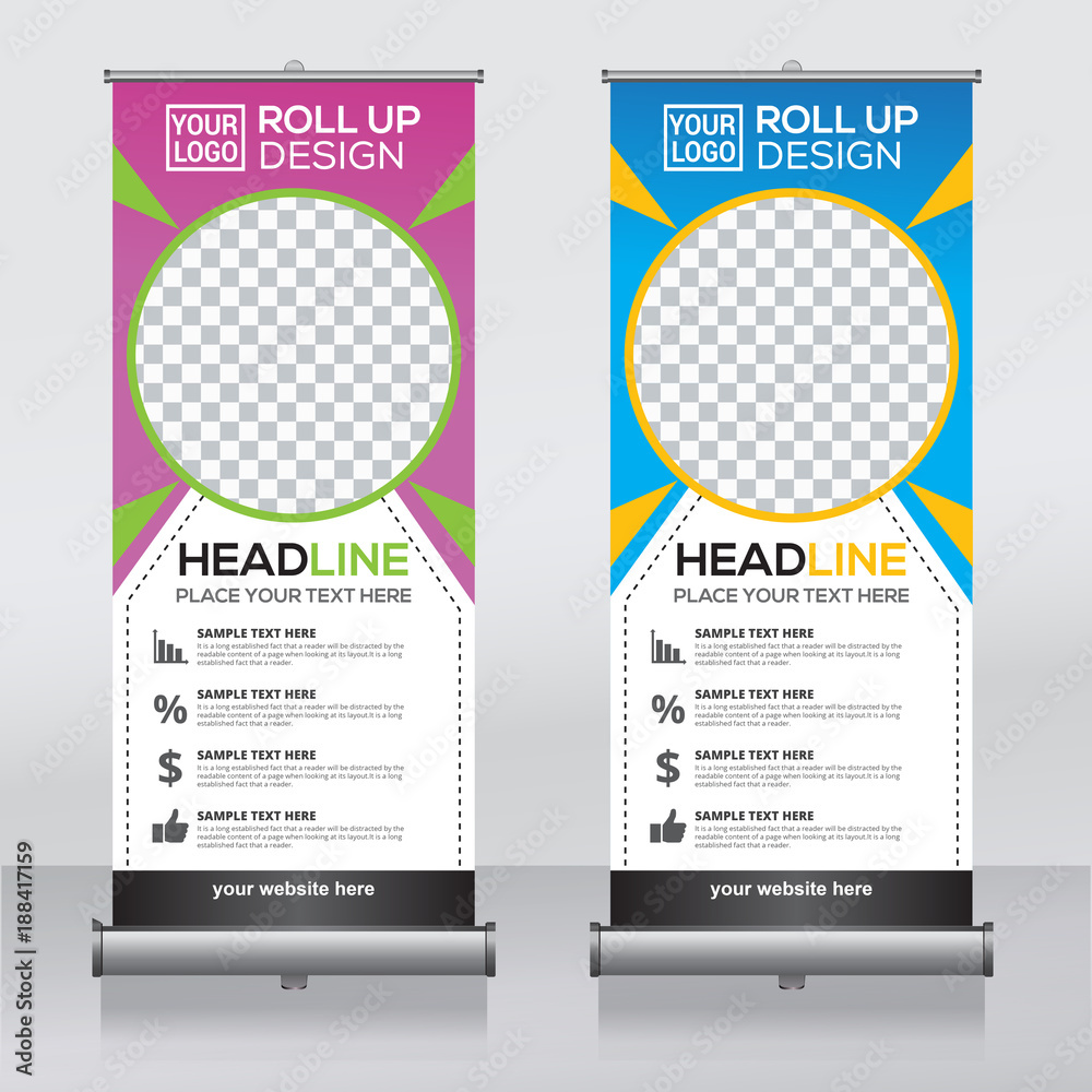 Roll up banner design template, vertical, abstract background, pull up design, modern x-banner, rectangle size. Roll up banner design template, vertical, abstract background, pull up design, modern x-banner, rectangle size.